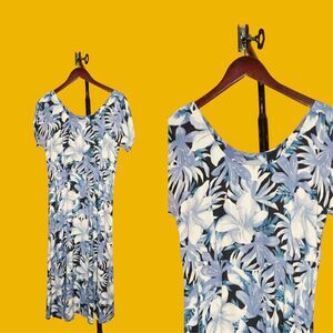 Y2K RABBIT RABBIT RABBIT Floral Lily Print Drop Waist Short Sleeve Dress S-M